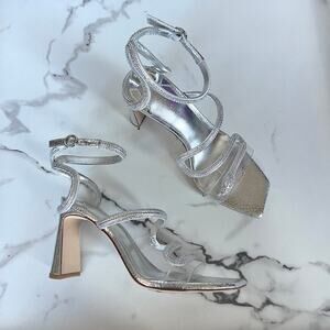 NEW Antonio Melani Ninna Silver Rhinestone Snake Strap Heels Size 8